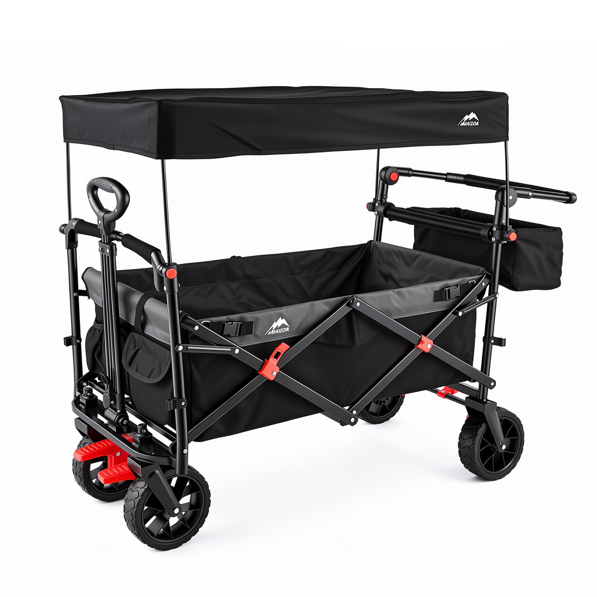MAIZOA Foldable Wagons with Removable Canopy, Seat Belts